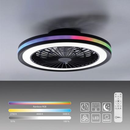 JUST LIGHT. 14649-18 - LED RGBW Stmievaťelný stropný ventilátor so svetlom BRANDON LED/36W/230V 2700-5000K pr. 46,5 cm čierna + diaľkové ovládanie