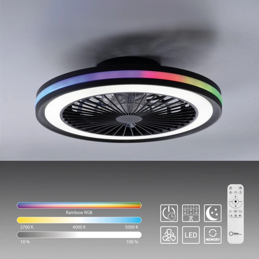 JUST LIGHT. 14649-18 - LED RGBW Stmievaťelný stropný ventilátor so svetlom BRANDON LED/36W/230V 2700-5000K pr. 46,5 cm čierna + diaľkové ovládanie