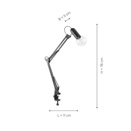 JUST LIGHT. 14773-18 - Stolná lampa s klipom TURN ME 1xE27/60W/230V čierna