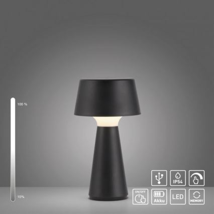 JUST LIGHT. 19260-18 - LED Stmievateľná dotyková vonkajší lampa ABERA LED/3W/3,7V 2000 mAh USB IP54 čierna