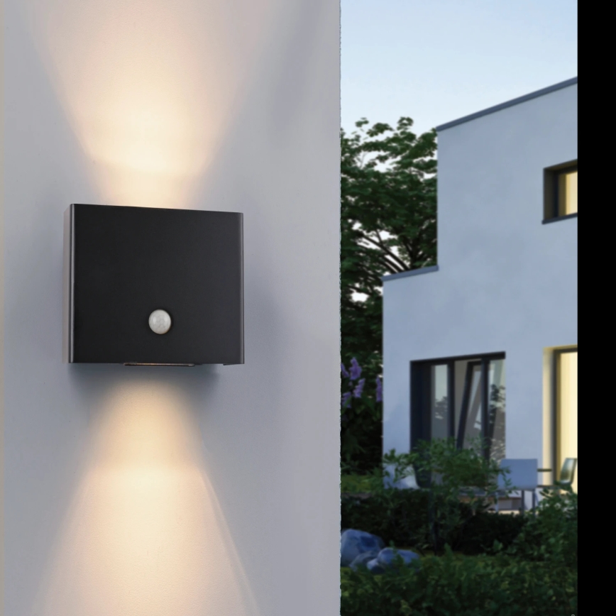 JUST LIGHT. 19471-18 - LED Vonkajšie nástenné svietidlo so senzorom AMIN 2xLED/1,25W/3,7V 4400mAh IP44 čierna