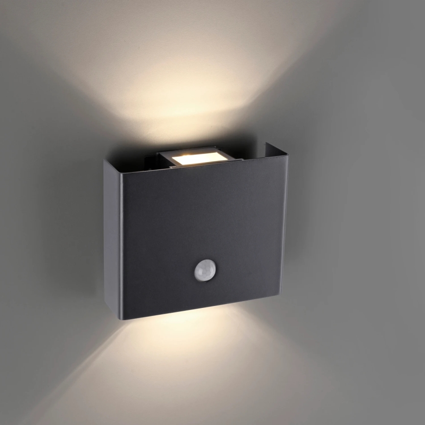 JUST LIGHT. 19471-18 - LED Vonkajšie nástenné svietidlo so senzorom AMIN 2xLED/1,25W/3,7V 4400mAh IP44 čierna