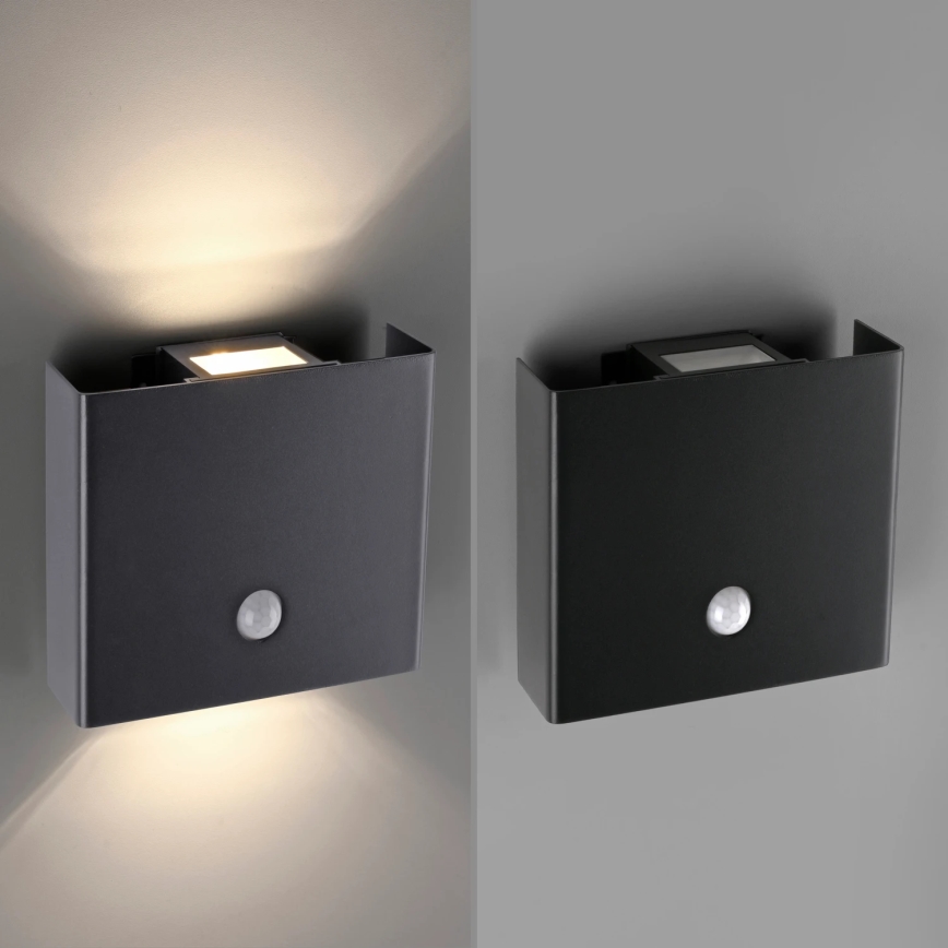 JUST LIGHT. 19471-18 - LED Vonkajšie nástenné svietidlo so senzorom AMIN 2xLED/1,25W/3,7V 4400mAh IP44 čierna