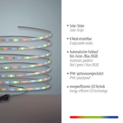 JUST LIGHT. 19971-18 - LED RGB solárny pás TEANIA LED/3,7V 5 m 1200 mAh IP44 čierna