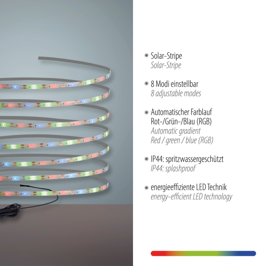 JUST LIGHT. 19971-18 - LED RGB solárny pás TEANIA LED/3,7V 5 m 1200 mAh IP44 čierna