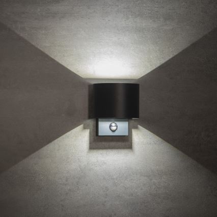 LED vonkajšie nástenné svietidlo so senzorom REKA LED/7W/230V IP54, antracitové, okrúhle