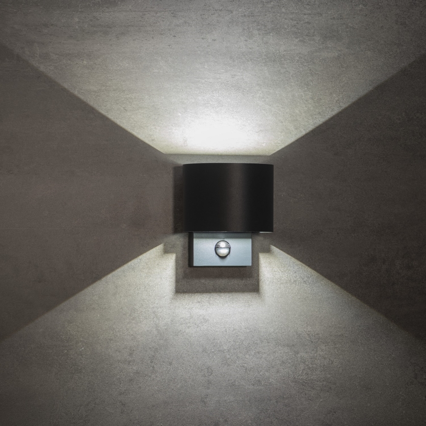 LED vonkajšie nástenné svietidlo so senzorom REKA LED/7W/230V IP54, antracitové, okrúhle