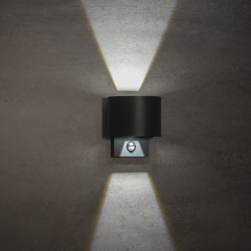 LED vonkajšie nástenné svietidlo so senzorom REKA LED/7W/230V IP54, antracitové, okrúhle