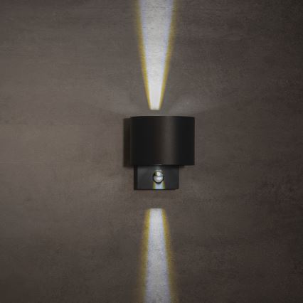 LED vonkajšie nástenné svietidlo so senzorom REKA LED/7W/230V IP54, antracitové, okrúhle