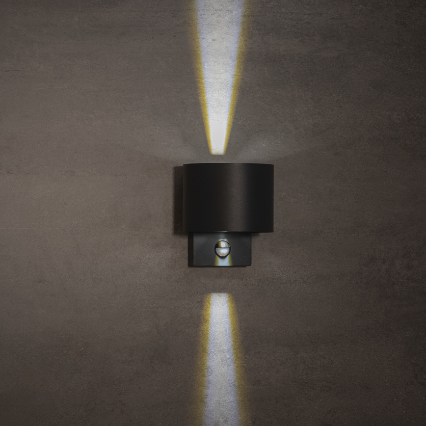 LED vonkajšie nástenné svietidlo so senzorom REKA LED/7W/230V IP54, antracitové, okrúhle