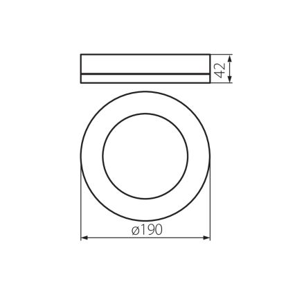 Technický výkres zobrazuje kruhový rám s priemerom 190 mm a vnútorným kruhom. Nad ním je znázornený obdĺžnikový prvok s výškou 42 mm. Celok je prezentovaný v čiernobielej schéme.