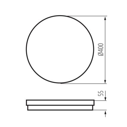 Kruhový objekt s priemerom 400 mm a výškou 55 mm je znázornený v čelnom a bočnom pohľade. Zobrazuje rozmery.