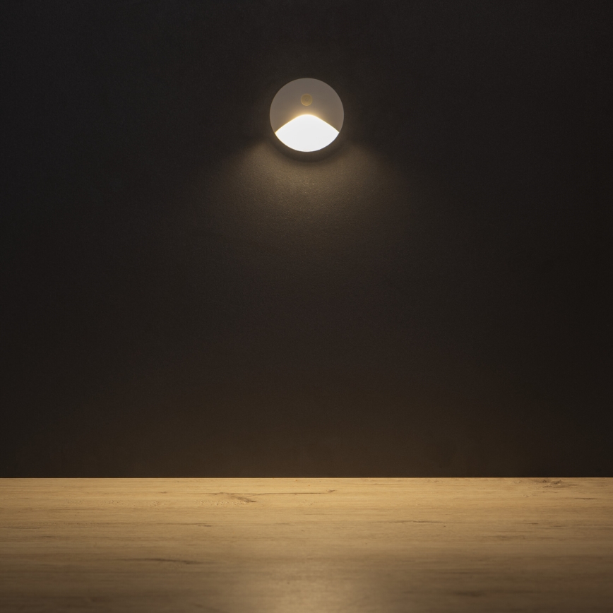 LED schodiskové svietidlo s pohybovým a súmrakovým senzorom EXIN LED/2,5W/230V 3000K IP65 biele, okrúhle