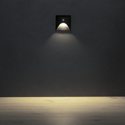 LED schodiskové svietidlo s pohybovým a súmrakovým senzorom EXIN LED/2,5W/230V 4000K IP65 čierne hranaté