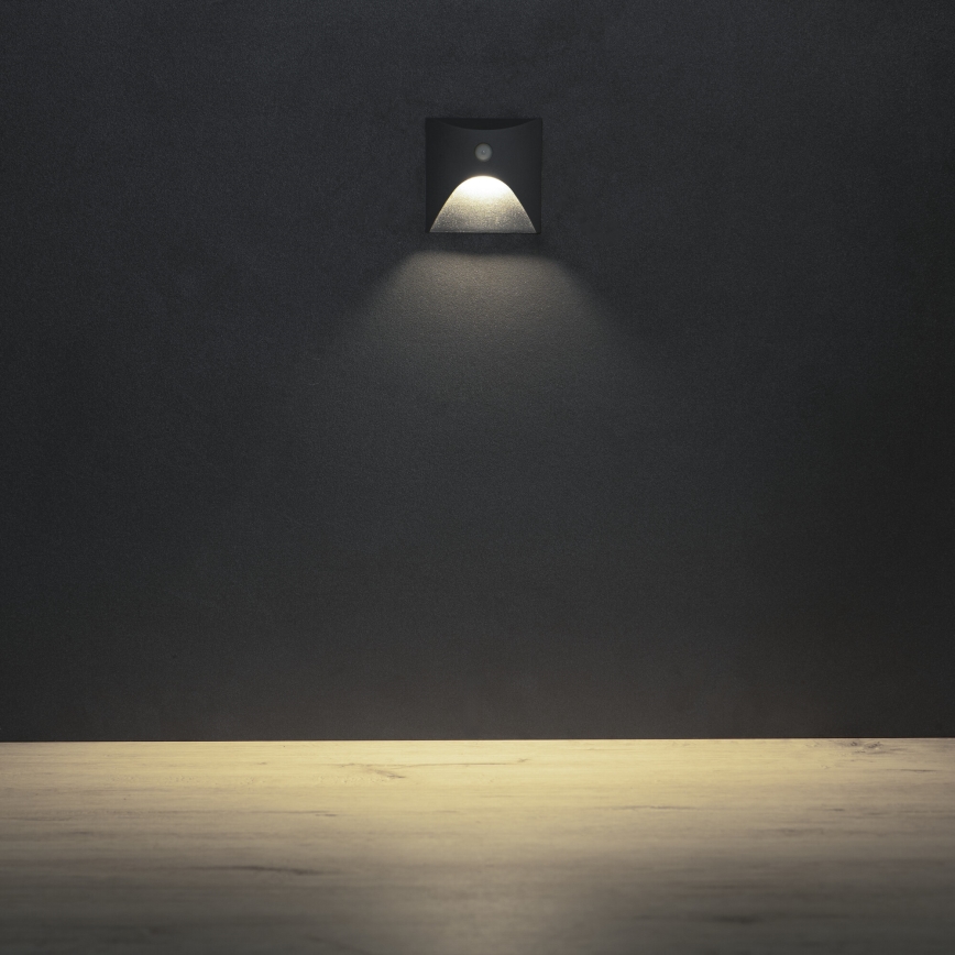 LED schodiskové svietidlo s pohybovým a súmrakovým snímačom EXIN LED/2,5W/230V 4000K IP65 antracit, hranaté