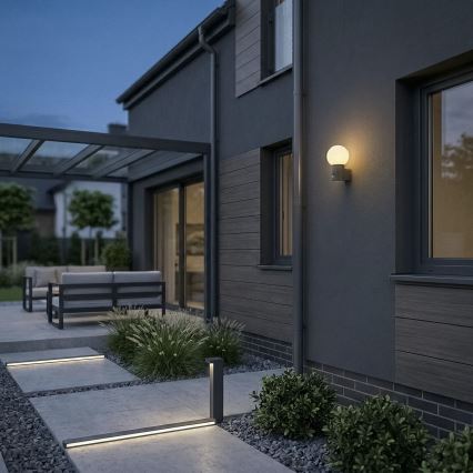 Vonkajšia nástenná lampa so senzorom pohybu a súmraku STONO 1xE27/15W/230V IP65 antracit