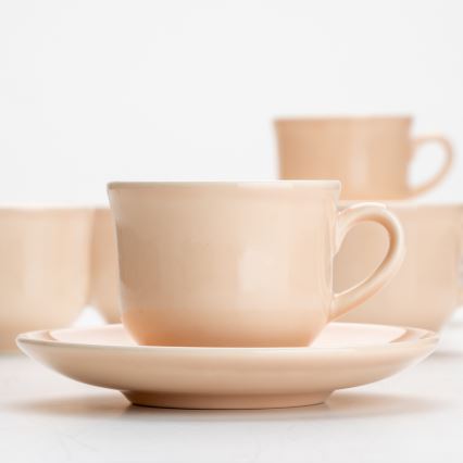 Kávová sada 6x keramická šálka s podšálkou béžová