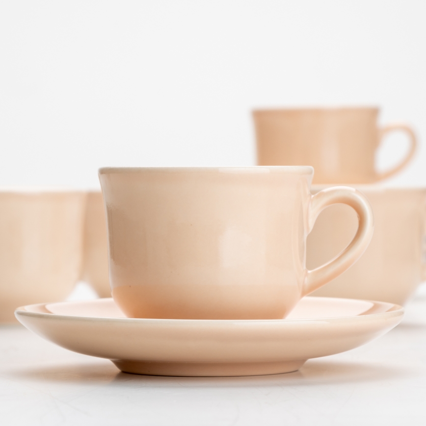 Kávová sada 6x keramická šálka s podšálkou béžová