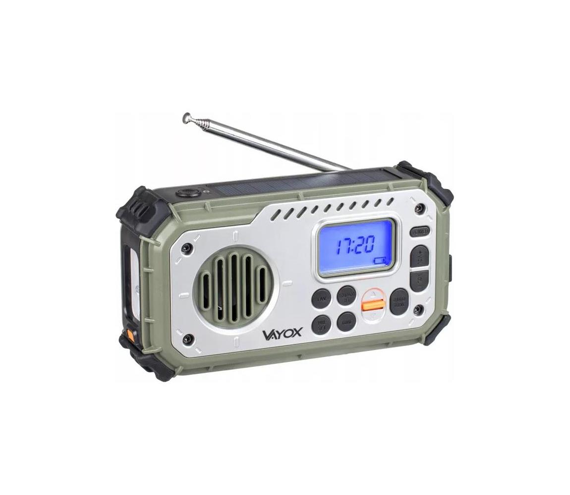 Vayox Kempingové rádio s kľukou a LED svietidlom, funkcia powerbanky: 5 V / 3×AAA / 2000 mAh, krytie IPX4 VA0440