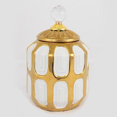 Keramická dóza 18,2x15 cm zlatá/biela