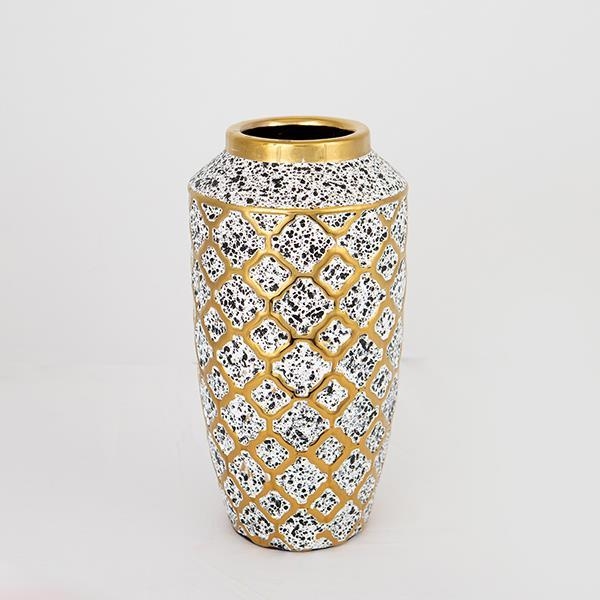 Keramická váza 25x13 cm biela/zlatá/čierna