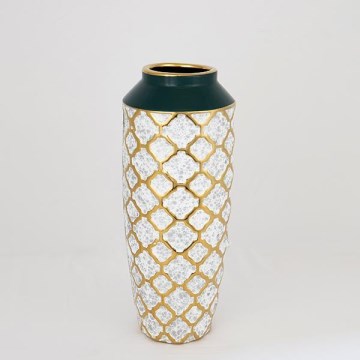 Keramická váza 31x12,5 cm biela/zlatá/zelená