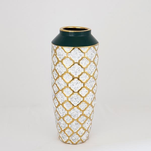 Keramická váza 31x12,5 cm biela/zlatá/zelená