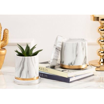 Keramický kvetináč s miskou HANYA 11x11 cm dekor mramoru