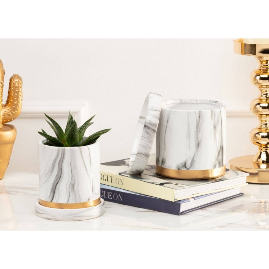 Keramický kvetináč s miskou HANYA 11x11 cm dekor mramoru