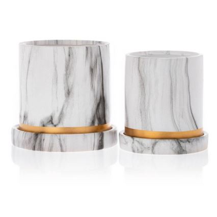 Keramický kvetináč s miskou HANYA 11x11 cm dekor mramoru