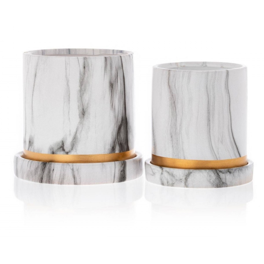 Keramický kvetináč s miskou HANYA 11x11 cm dekor mramoru