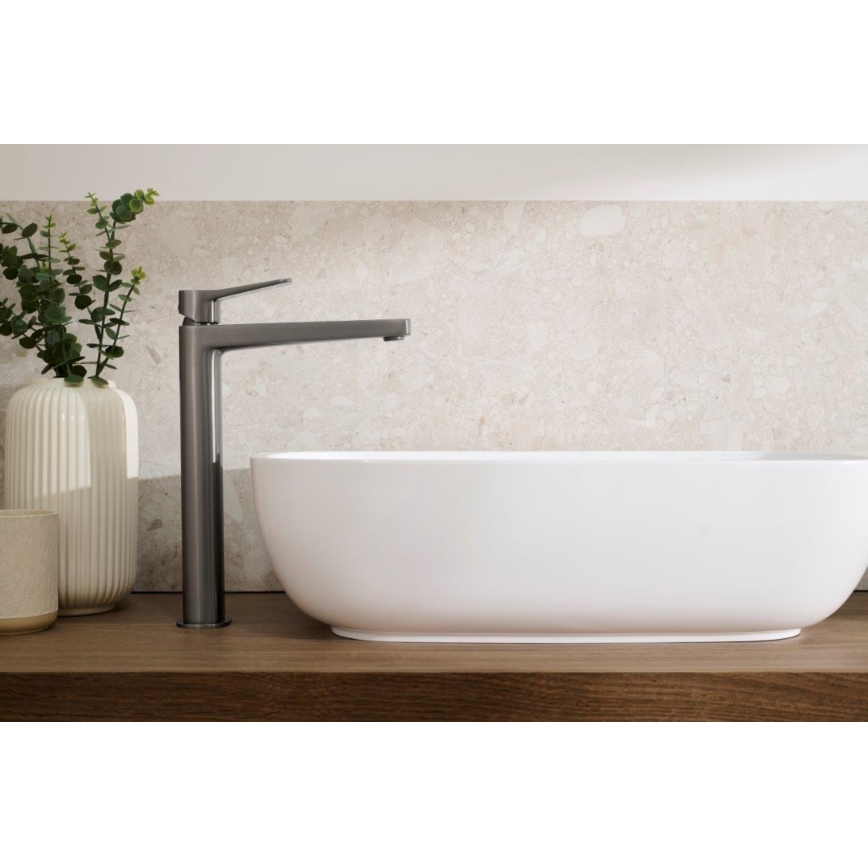 KFA Armatura 4522-712-61 - Umývadlová batéria + výpusť MALAGA 30,3 cm metalická sivá