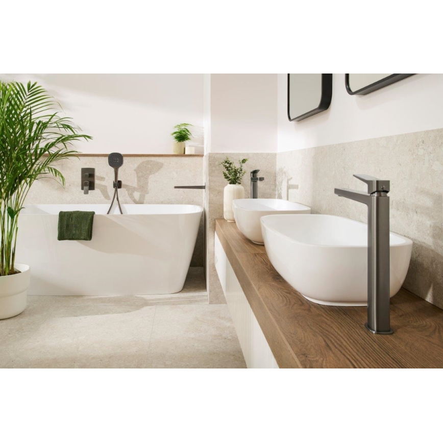 KFA Armatura 4522-712-61 - Umývadlová batéria + výpusť MALAGA 30,3 cm metalická sivá