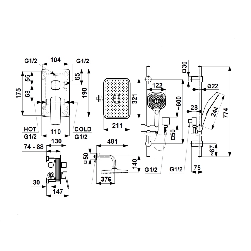 KFA Armatura 4529-301-31 - Sprchová súprava s podomietkovou batériou MALAGA, kartáčované zlato