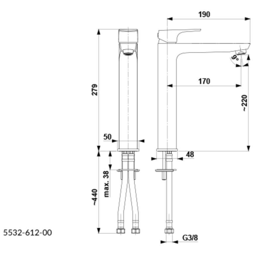 KFA Armatura 5532-612-81 - Umývadlová batéria MOKAIT 27,9 cm mosadz/matná čierna