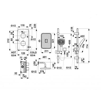 KFA Armatura 5759-301-61 - Sprchová súprava s termostatickou podomietkovou batériou MALAGA metalická sivá