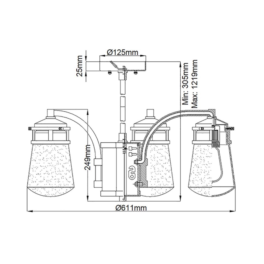 Kichler - Vonkajší luster na tyči LYNDON 5xE27/60W/230V IP44