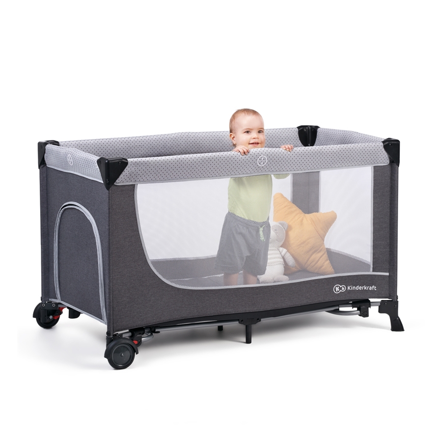 KINDERKRAFT - Cestovná postieľka LEODY šedá