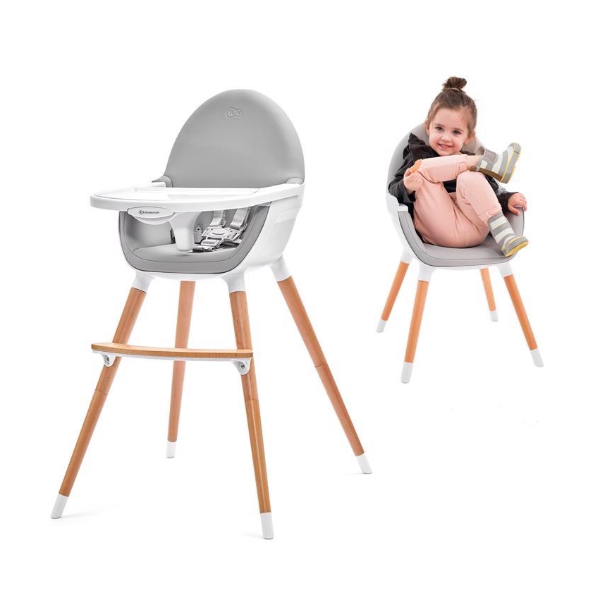 KINDERKRAFT - Detská jedálenská stolička FINI šedá/biela