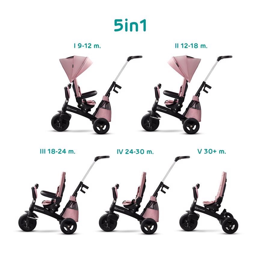 KINDERKRAFT - Detská trojkolka 5v1 EASYTWIST ružová/čierna
