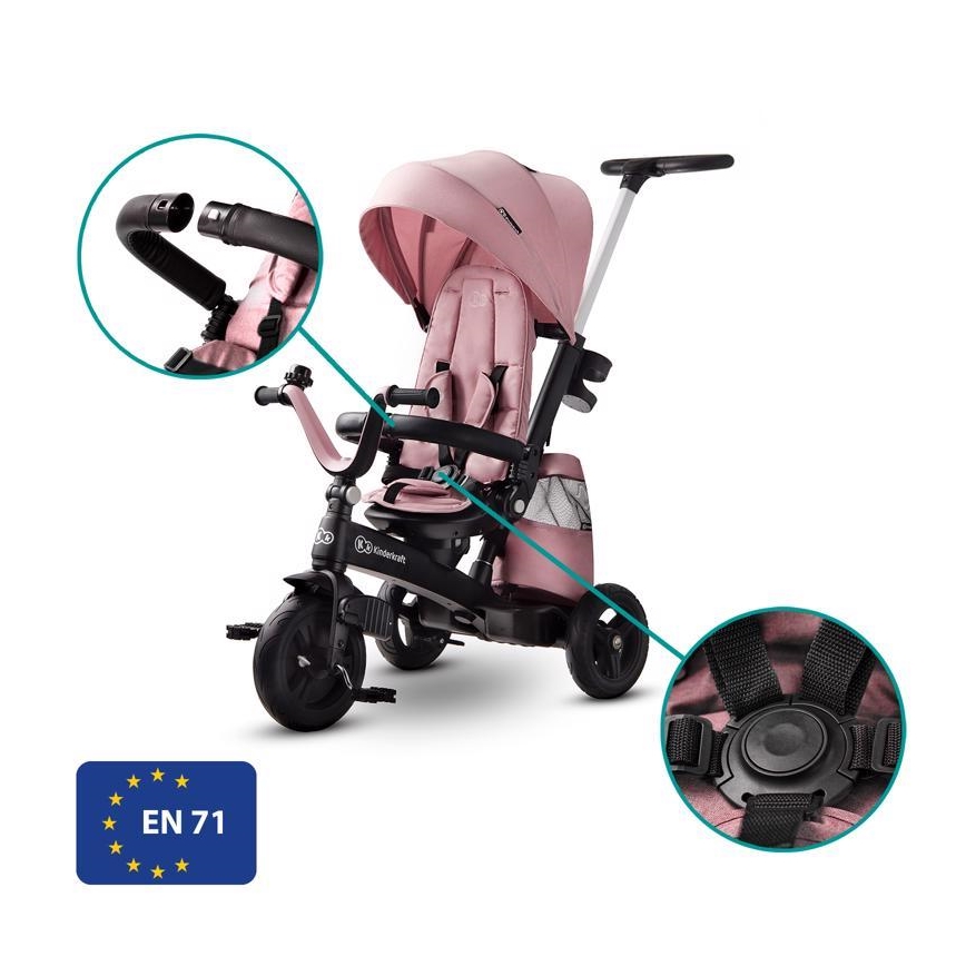 KINDERKRAFT - Detská trojkolka 5v1 EASYTWIST ružová/čierna