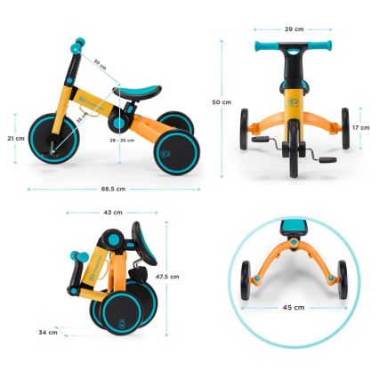 KINDERKRAFT - Detské odrážadlo 3v1 4TRIKE žltá/tyrkysová