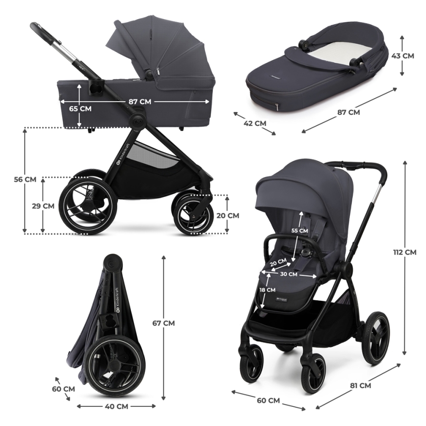 KINDERKRAFT - Kombinovaný kočík 2v1 NEA 2 Dark grey
