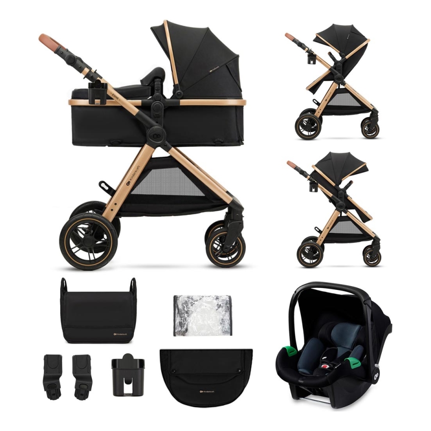 KINDERKRAFT - Kombinovaný kočík 3v1 ESME Pure black + autosedačka MINK PRO