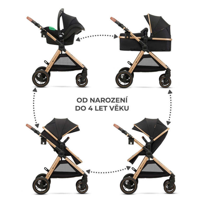 KINDERKRAFT - Kombinovaný kočík 3v1 ESME Pure black + autosedačka MINK PRO