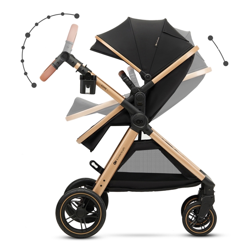 KINDERKRAFT - Kombinovaný kočík 3v1 ESME Pure black + autosedačka MINK PRO