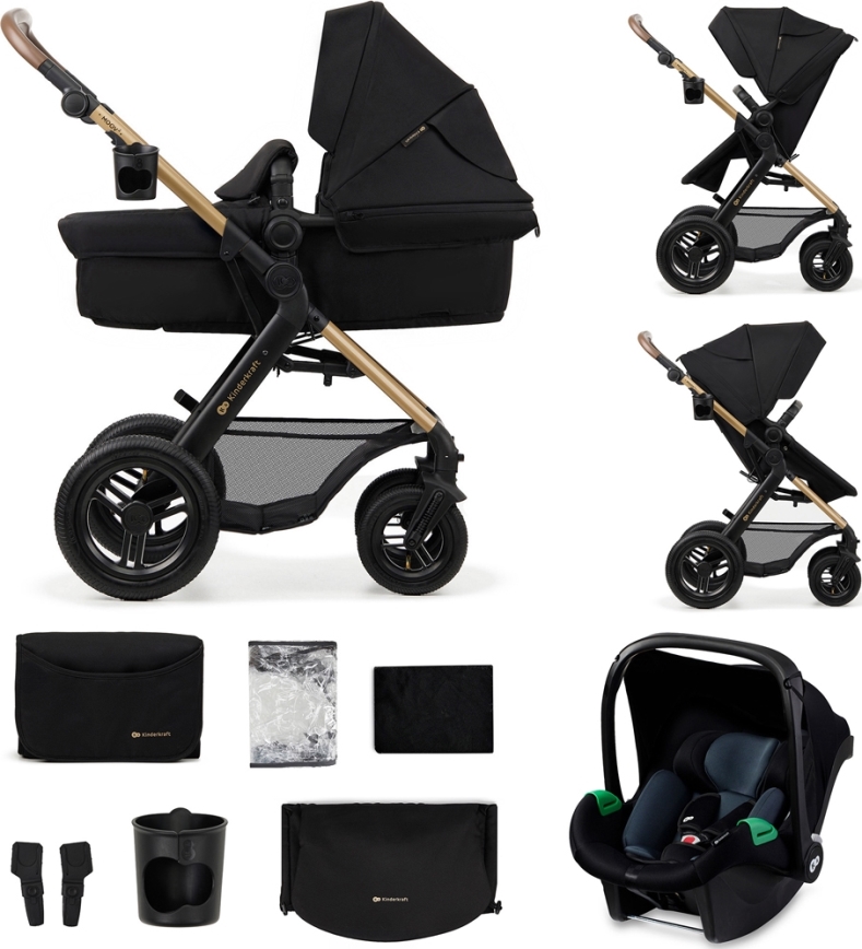 KINDERKRAFT - Kombinovaný kočík 3v1 MOOV 2 AIR Pure black + autosedačka MINK PRO