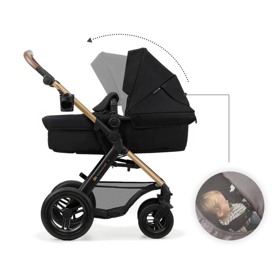 KINDERKRAFT - Kombinovaný kočík 3v1 MOOV 2 AIR Pure black + autosedačka MINK PRO