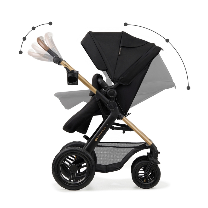 KINDERKRAFT - Kombinovaný kočík 3v1 MOOV 2 AIR Pure black + autosedačka MINK PRO