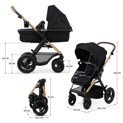 KINDERKRAFT - Kombinovaný kočík 3v1 MOOV 2 AIR Pure black + autosedačka MINK PRO